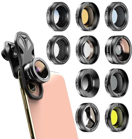 APEXEL 11 in 1 Phone Camera Lens Kit - Wide Angle Lens & Macro Lens+Fisheye Lens/ND32/kaleidoscope/CPL/Color Lens Compatible with iPhone Samsung Sony and Most of Smartphone