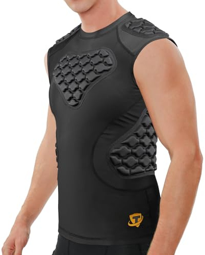 DGQY Men's Padded Compression Vest – Football Baseball Chest Protector with EVA Foam, Rib & Chest Protection for Rugby, Basketball, Lacrosse, Paintball YoutH Adult Sizes | Breathable Impact Dispersion