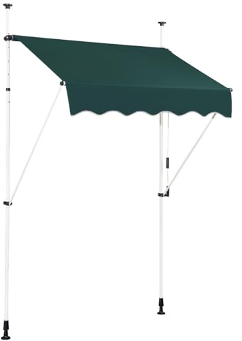 RELAX4LIFE Tenda da Sole per Esterno con Morsetto senza Forare, Telaio Telescopico, Telo Anti-UV, Altezza e Inclinazione Regolabile, Ideale per Balcone e Terrazzo (Verde, 150x175cm)