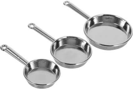 Toyvian 3pcs Dollhouse Mini Frying Pan: Realistic Mini Cooking Utensils Miniature Kitchen Metal Skillet and Accessories for Dollhouse Decor Pretend Play