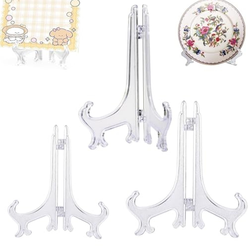JFangZHZH Trasparente Plastica Cavalletto,3 Pezzi Porta Piatti da Esposizione Supporto per Espositore,Cavalletto Espositore,Piccolo/Medio/Grande ,per Piatto Decorativo,Foto,Cornice,Libri