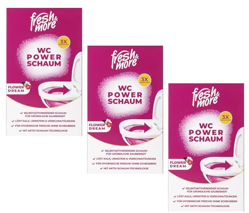 Fresh & More WC Power Schaumreiniger Pulver 9 x 100 g, Flower Dream | WC-Reinigungspulver, selbstschäumend, blumig-frische Duftnote, 9 Portionen