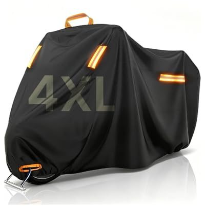 MidingChai Funda para Moto 4XL, 420D Impermeable Motocicleta Exteriores con Orificio para Cadena Antirrobo, Protección contra Polvo, Lluvia, Nieve y Rayos UV (295 × 110 × 140 cm)
