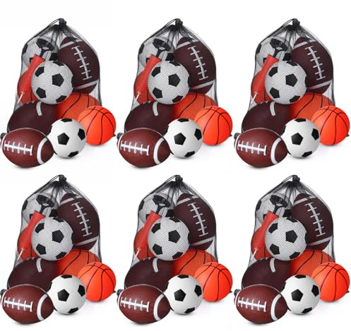 Arrowbash 18 Pack Sports Balls for Toddlers Kids Bulk Playground Balls Set 5 Soccer Ball 6.5 Football & 5 Basketball with Hand Pump and Bag Indoor Outdoor Toys Sports Gifts(6 Set)