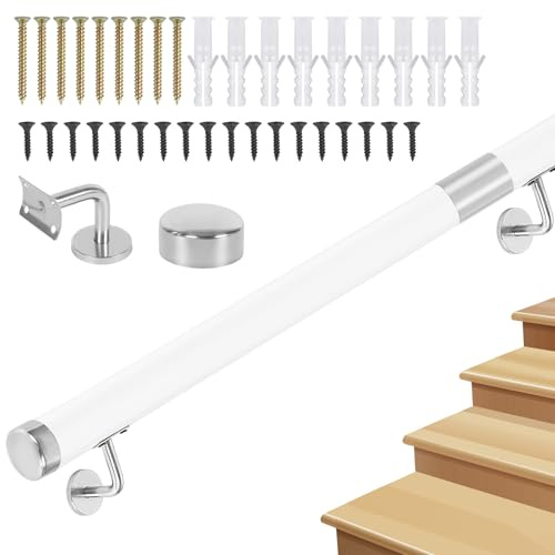 Handrail with Brackets, Non-Slip Stair Railings Support Rod, Against The Wall Elderly and Children's Safety Banister Rail for Indoor Loft - PVC Imitation Wood Handrails for Stairs
