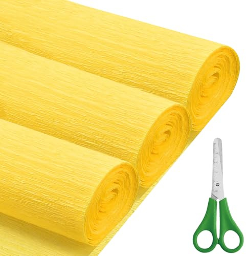 Krepppapier Gelb 43x250 cm Crepepapier, 3 Rollen Krepppapier Rollen für DIY Blumen Kunsthandwerk, Geburtstagsfeier, Hochzeit, Festival Ornament (Gelb)