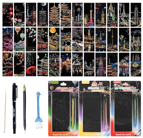 36 Stück Kratzbilder, Kratzbilder Erwachsene, Kratzpapier Und Scratch Painting Mit 36 Motiven, Kreatives Kratzbuch Für Mädchen Und Jungen Für Kinder Ab 6-8, Ideal Für Entspannung Und Kreativität
