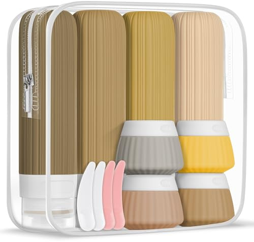 ALIIP Botes Viaje Rellenables, 8 Botellas de Viaje Silicona 40 90ml | Kit Viaje Botes Exprimible, Envases Silicona Suave para Gel, Loción, Cosméticos, A Prueba de Fugas, con Bolsa de Transparente