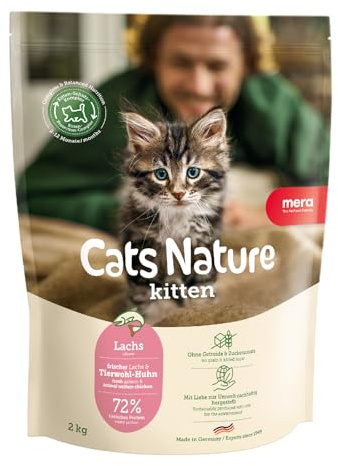 MERA Cats Nature Lachs Premium Kitten Trockenfutter für Katzen 400g | Getreidefrei & zuckerfrei | Katzenfutter Trocken mit hohen Fleischanteil & Colostrum | Dry Cat Food (Packung mit 2)
