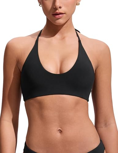 CRZ YOGA Self Tie Halter Hauts de Bikini | Rembourrage Amovible, Bonnet A-C, Col Rond, Dos Nu, Natation, Soutien-gorge de Bain pour Femme