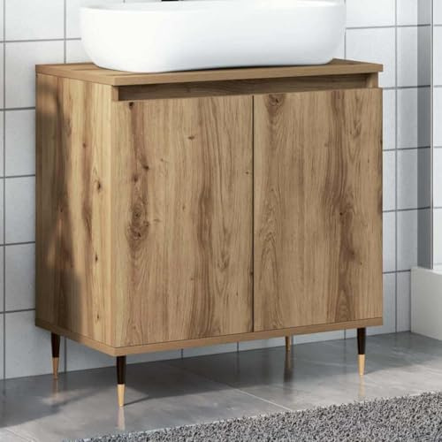 SooIarix Badskåp Artisan-ek 58 x 33 x 60 cm, trämaterial med järnfötter, badrumsskåp för förvaringsutrymme, fuktbeständiga badrumsmöbler