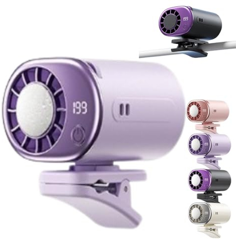 2026 Car Clamp on Air Conditioner Fan with LED Display 360° Rotation, USB Rechargeable Personal Cooling Fan, Adjustable 199 Speeds, Car Portable Air Conditioner for Umbrella Office (1pc,Purple)