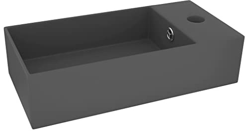 Cervaline Lavandino con Troppopieno in Ceramica Grigio Scuro,Articoli di ferramenta,Prodotti Idraulici,Articoli Idraulici,Lavandini,Lavandini Bagno,10.6kg - 146994