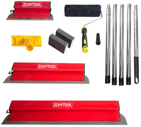 ZCHYTOOL Couteaux À Enduire 25/40/60cm Perche Télescopique Et Rouleau Nylon | Lissage Précis Des Enduits, Adapté Aux Cloisons Sèches, Murs Et Plafonds Pour Tous Travaux De Rénovation