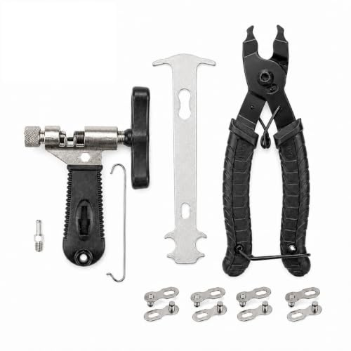 Fwobumy 9 Pièces Herramienta de Cadena Bicicleta, Tronchacadenas Bicicleta con Alicates para Eslabón Rápido, Medidor de Desgaste y 4 Pares de Eslabones, Compatible con Cadenas de 6 a 12 Velocidades