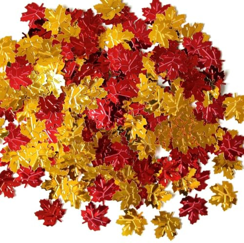 Coriandoli con foglie autunnali - Granelli di acero metallizzato, decorazioni sparse per feste autunnali, paillettes in lamina a forma di foglia | Adatto per Banchetti Ricevimenti Centrotavola Lavori