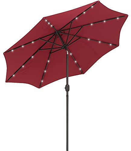 Outsunny 2.7m Patio Garden Umbrella Outdoor Parasol Outdoor Market Table Umbrella with Tilt Crank and 24 LEDs Lights (Wine Red)