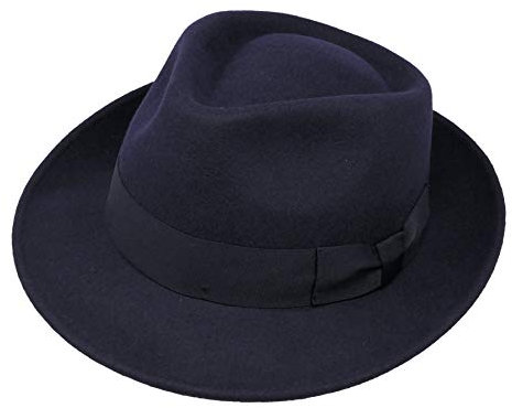Borges & Scott B&S Premium Doyle - Teardrop Fedora Hut - 100% Wollfilz - perfekt zum Reisen - was-serabweisend - Unisex - 58cm Dunkelblau
