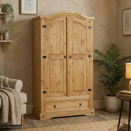 IDIMEX Armoire Salsa penderie pour vêtements Style Mexicain avec 2 Portes battantes et Rangement 1 étagère et 1 tiroir, en pin Massif Finition teintée/cirée
