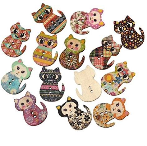 Namvo 100pcs Mélangé au Hasard 2 Trous en Forme de Chat Boutons en Bois en Bois pour Couture Crafting