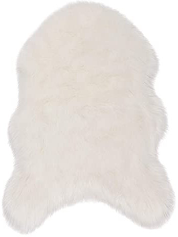 WOLTU Fellteppiche Schaffell, Kunstfell Lammfellimitat Teppich flauschig, Longhair Fell Optik, Dekofell für Stühle, Couch, Sofa Wohnzimmer Schlafzimmer Kinderzimmer, Weiß, 60x90 cm