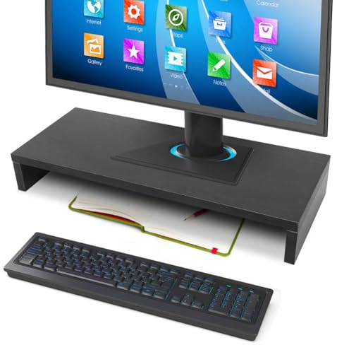 Ejoyous Supporto per monitor in legno a 1 livello, ergonomico per PC, laptop, notebook, grande, antiscivolo, stabile, solido supporto per TV per monitor Risen, nero/bianco/legno