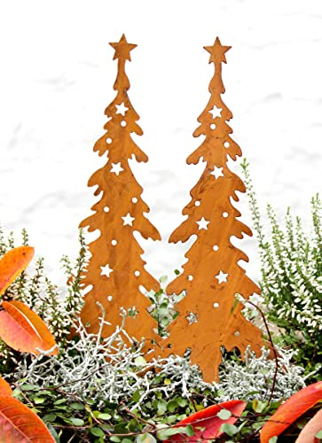 LB H&F Lilienburg 2er Set Weihnachtsdeko Roststecker Rost Metall wetterfest 35cm Tannenbaum Stern (Weihnachtsbaum)