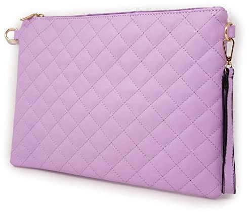 Emila Borsa piatta trapuntata lilla Pochette grande da donna pochettone elegante casual a mano di moda x sera giorno matrimonio cerimonia per chiavi trucchi Ecopelle Lilla