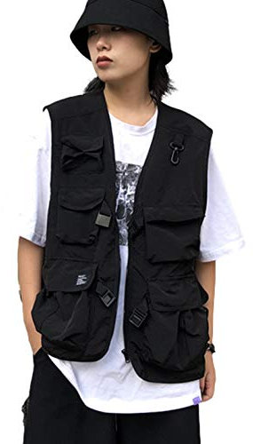 Gihuo Modische Damenweste für Outdoor, Angeln, Safari-Foto, mehrere Taschen, Reiseweste, Schwarz, L