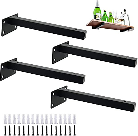 LIGUOYI 4 Pièces Support D'étagère Noir Metal Équerres De Fixation, Invisible Equerre Etagere Mural, avec Vis, pour Support Garage D'étagère Industrielle, Cuisine Support Etagere