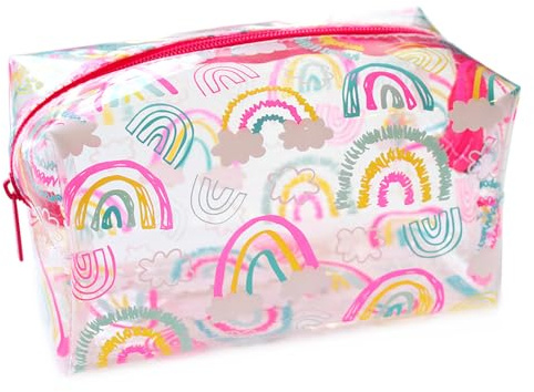 Fashion Stationery Federmäppchen Mädchen Kinder - Klar Rosa Regenbogen Herzen Leopard Kosmetik Make-up Tasche Reisetasche, Rosa, Blau, Weiß, L