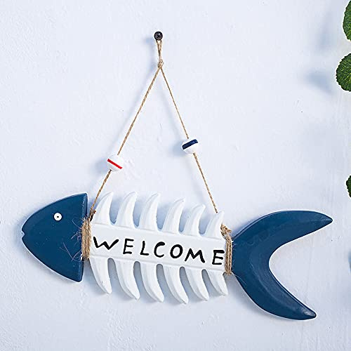 Holz Fische Anhänger,Retro Mediterraner Stil Deko Hänger Fisch Hängedeko Raumdeko Maritim Meer Dekoration Fensterschmuck Türschmuck Home Decor Geschäfte Blumengeschäfte Cafés Restaurants,Fischgräte B