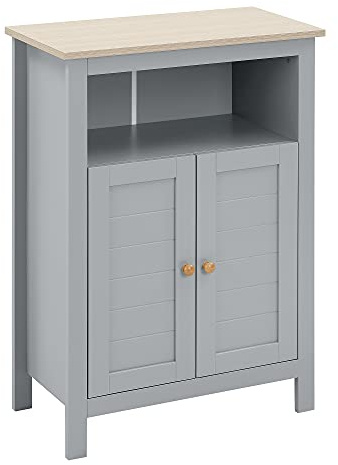 kleankin Bathroom Floor Cabinet, Free Standing Cupboard with Double Doors and Adjustable Shelf for Kitchen, Hallway, Living Room, Grey