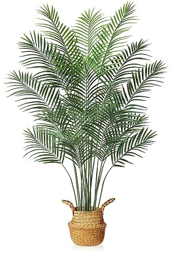 MOSADE Artificial Areca Palm Tree 6Feet Fake Tropical Palm Plant and Handmade Seagrass Basket, Perfect Tall Faux Dypsis Lutescens Plants for Entryway Modern Decor Home Office Porch Balcony Gift