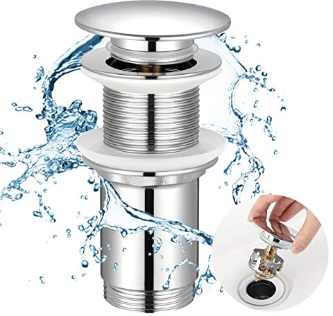 KES Ablaufgarnitur Waschbecken ohne Überlauf Waschbeckenstöpsel Ablaufventil Pop Up Ventil Abflussstopfen mit SUS304 Edelstahl Siebkob Abfluss Stöpsel Verchromt, S2019D-CH