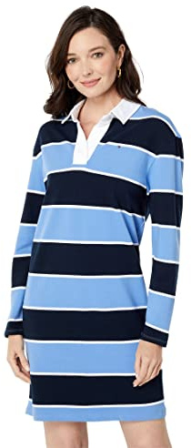 Tommy Hilfiger Langärmeliges Rugby-Sportbekleidungskleid für Damen, Sky Captain Combo, Groß