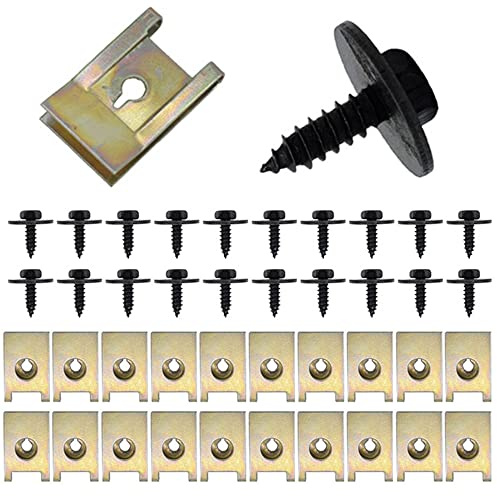 BBAOO 40 Stück Klammer Schrauben, Kotflügelclip, Edelstahl Blechmutter, Gewinde Clip Mutter Set, Blechmuttern Sortiment, U-Klemmschrauben für Kfz-Metallkarosseriebleche