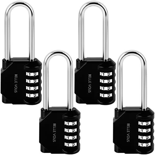 Belle Vous 4 Pack of Black 4 Digit Combination Shackle Padlocks - 1.65 x 0.87 x 4.33 inches - Heavy Duty Waterproof Indoor/Outdoor Security Lock for Gym & School Locker, Fence & Gates