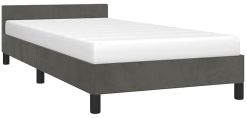 vidaXL Bettgestell mit Kopfteil, Bettrahmen mit Lattenrost, Bett Polsterbett mit Stützbeinen, Schlafzimmerbett Einzelbett, Dunkelgrau 90x200cm Samt