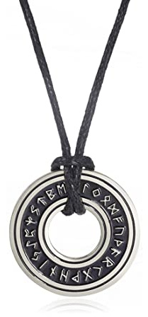 EUEAVAN Viking Rune Ring Pendant Necklace Nordic Runes Elders Futhark Vintage Choker Talisman Primitive Amulet Viking Jewelry Men Boy Gift Punk Leather Cord