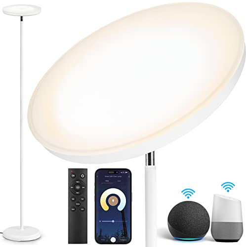 OUTON Smart LED Lampada da terra, 30W / 3000LM Lampada Luminosa Dimmerabile Compatibile con Alexa Google Home, WiFi Remote, Lampada da Terra per Soggiorno Camera da letto Ufficio, Bianco