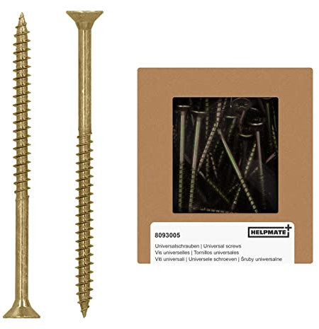 HELPMATE - Universalschrauben Senkkopf 5,0x80 gelb passiviert - 75 Stück Holzschrauben mit PZ 2 Antrieb und Teilgewinde - Spanplattenschrauben für Innenbereich und geschützten Außenbereich