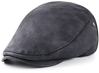 QI YUAN Schiebermütze Herren PU-Leder Gatsby Flatcap Herbst und Winter Retro Freizeit Barette Schirmmütze (Grau)