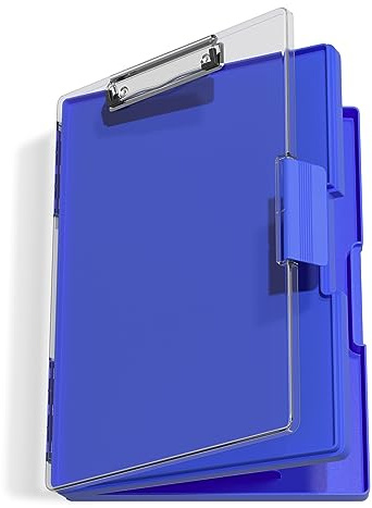 Hnogri Kunststoff-Klemmbrett mit Aufbewahrung, Heavy-Duty Klemmbrett mit Dual Compartment Storage, glatte Schreiben fr Arbeit, Schulbedarf (Blau)