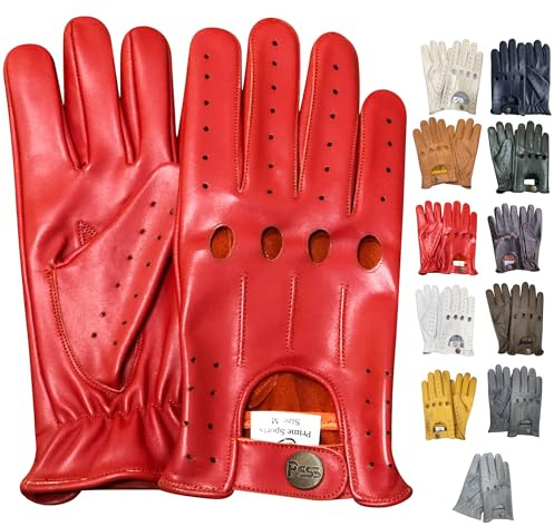 PSS Lederhandschuhe Autofahren Herren Männer Fahrer Lenkrad Chauffeur Handschuhe echtes Leder Autohandschuhe mit Loch Atmungsaktive ohne Futter Sommer Winter, Ref 507, Rot Größe XL
