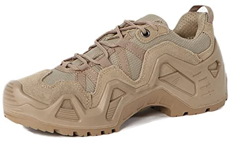 KINROCO Scarpe da Trekking Uomo Stivali da Combattimento Tattici Militari Bassa Sneakers da Arrampicata Impermeabile(Size:42 EU,Color:Cachi)