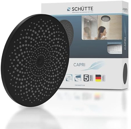 SCHÜTTE 69293 CAPRI Kopfbrause, Wellness-Duschkopf Regendusche mit Anti-Kalk-Noppen, Duschbrause Rund, großer Regenduschkopf, Schwarz matt