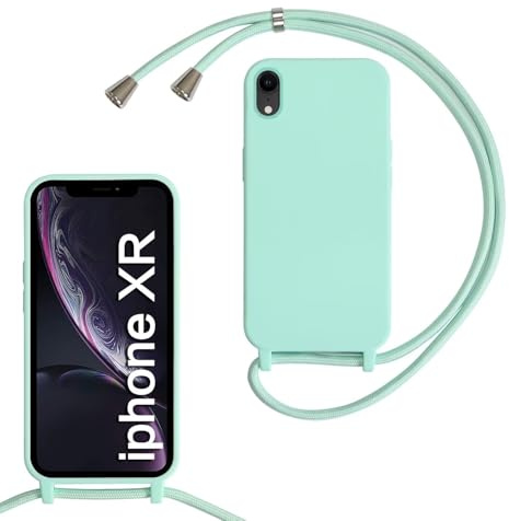 Haygdz Silikon Handykette für iPhone XR Hülle mit Band,Verstellbarer Halskette Handyhülle,Necklace Hülle mit Band,Handyhülle für zum Umhängen,Case mit Schnur, Mintgrün