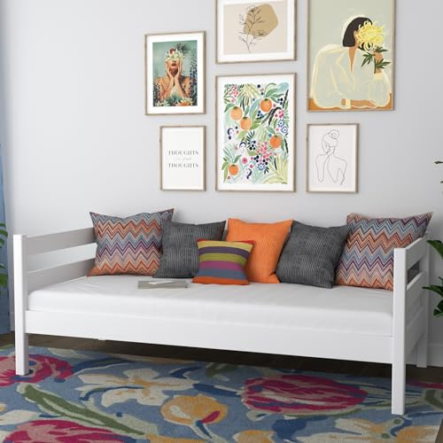 N-wood N01 Bett 90x200 cm aus Holz, Sofabett, Bettgestel mit lattenrost, Einzelbett für Kinder, Jugendliche und Erwachsene, sichere abgerundete Kanten, Stabile Massivholzkonstruktion, Weiß