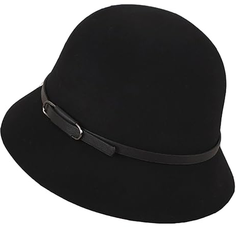 Eohak Bonnet cloche, en laine, style rétro, années 1920, bonnet de bowler doux et chaud pour un usage quotidien, Noir , taille unique